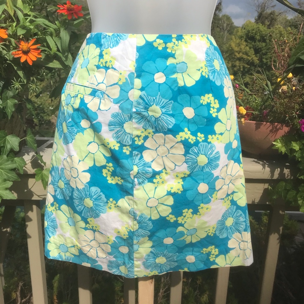 Lilly Pulitzer - VINTAGE - floral yellow/blue skirt, Size 0